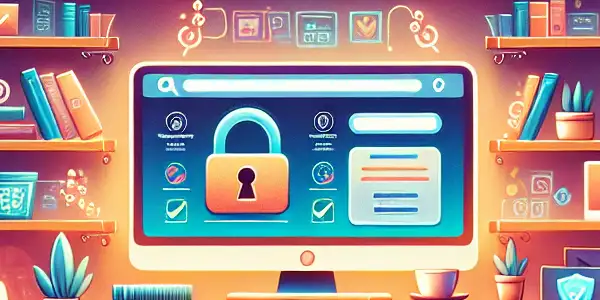 A cozy room filled with safe adult products and a computer displaying a secure adult website.