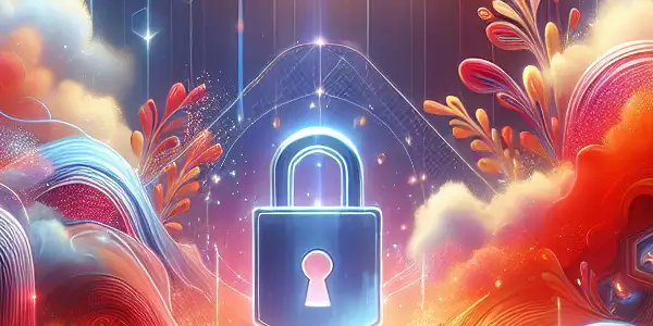 A serene digital landscape featuring a secure device surrounded by vibrant colors symbolizing passion and quality.