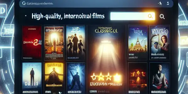 A modern digital interface showcasing categories of adult films with vibrant thumbnails and search tools.