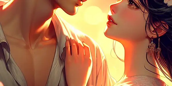 A young couple embraces amidst cherry blossoms, radiating romance and emotional connection in a dreamy, warm atmosphere.